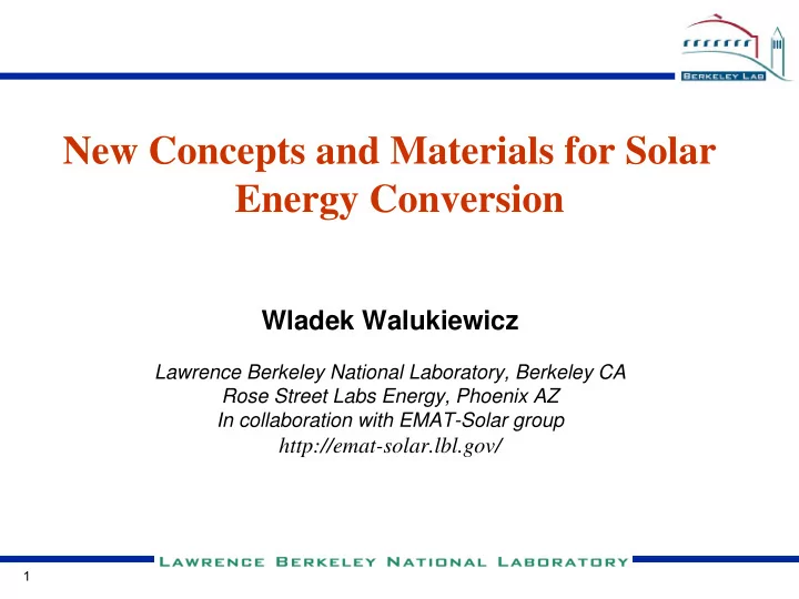 new concepts and materials for solar energy conversion