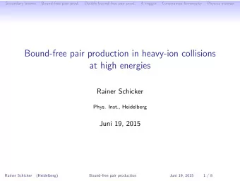 Bound-free pair production in heavy-ion collisions  at high energies  Rainer Schicker  Phys. Inst.,