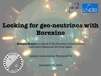 Looking for geo-neutrinos with Borexino -- Romain Roncin on behalf of the Borexino Collaboration --