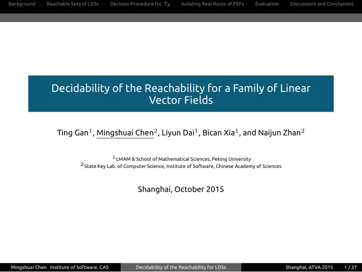 decidability of the reachability for a family of linear
