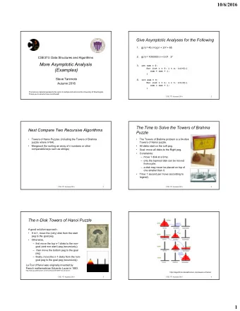 10/6/2016  Give Asymptotic Analyses for the Following g( n ) = 45 n log n + 2 n 2 + 65  1.  2. g( n
