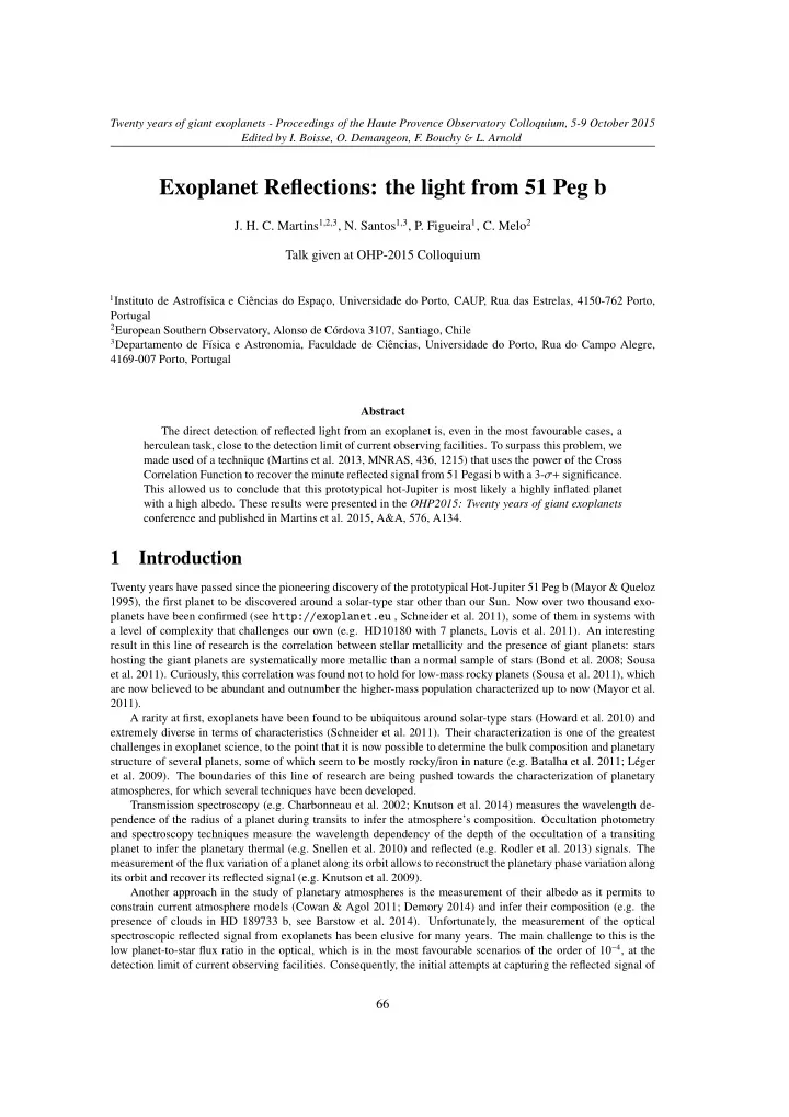 exoplanet reflections the light from 51 peg b