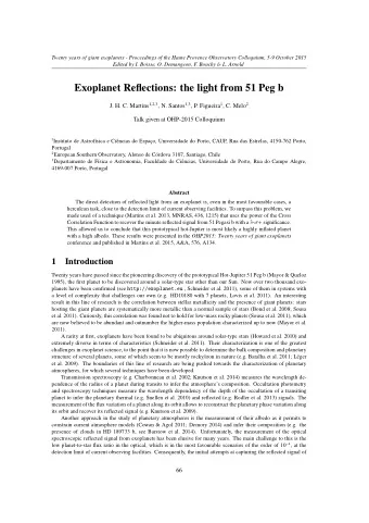 Exoplanet Reflections: the light from 51 Peg b J. H. C. Martins 1 , 2 , 3 , N. Santos 1 , 3 , P.