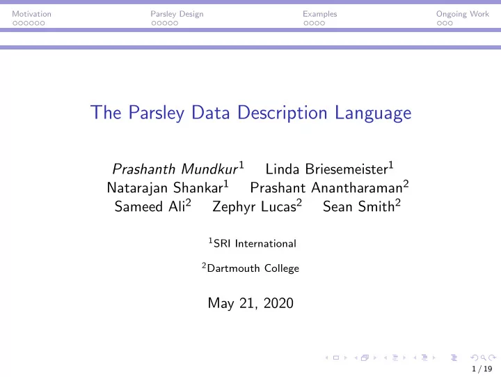 the parsley data description language