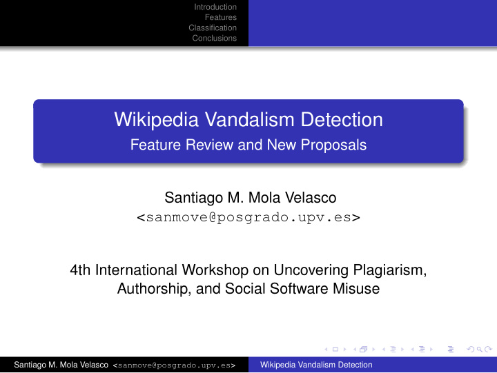 wikipedia vandalism detection