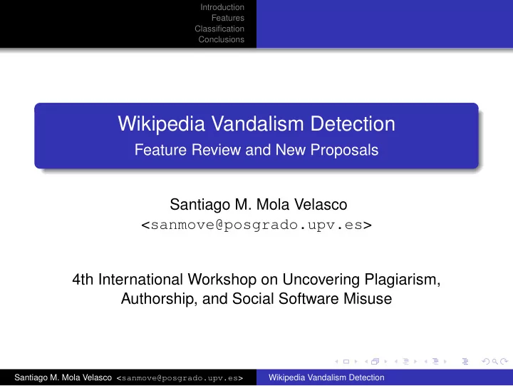 wikipedia vandalism detection