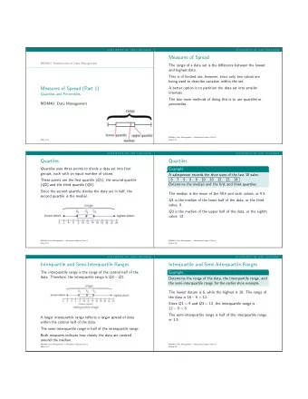 Measures of Spread  MDM4U: Mathematics of Data Management The range of a data set is the difference