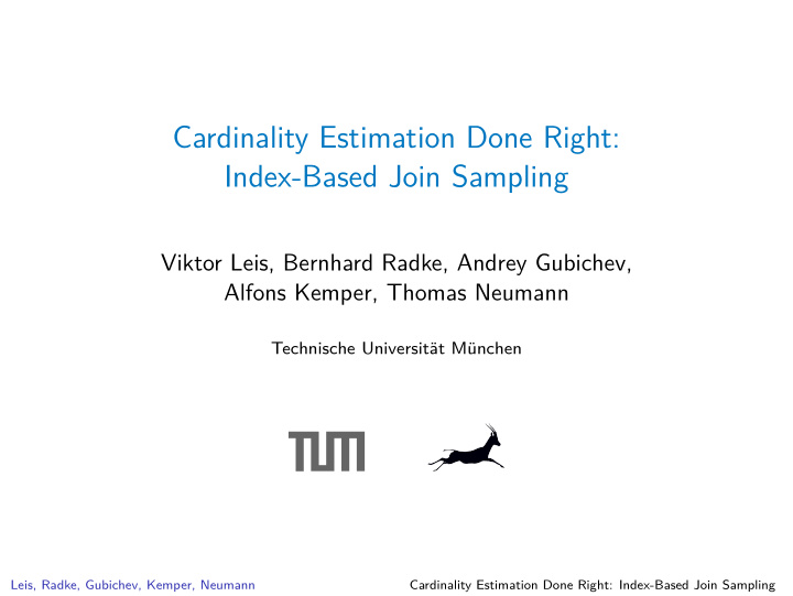 cardinality estimation done right index based join