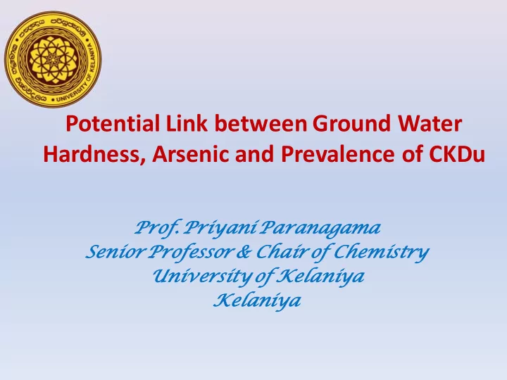 hardness arsenic and prevalence of ckdu