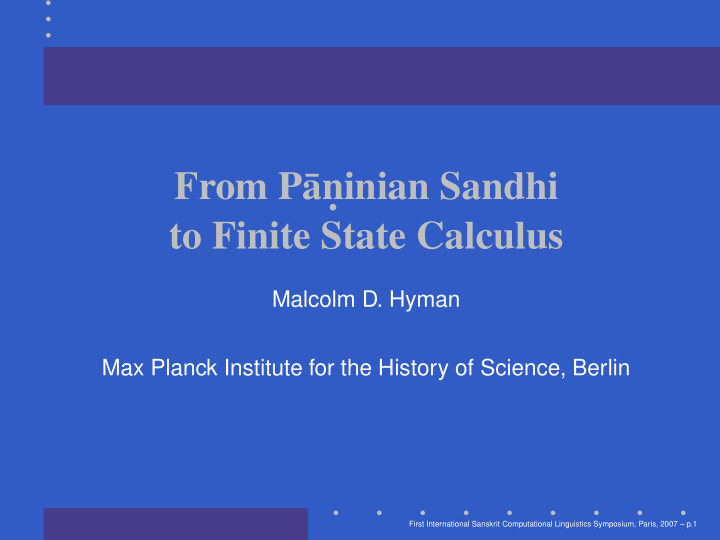 from p an inian sandhi to finite state calculus