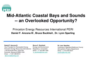 Mid-Atlantic Coastal Bays and Sounds -- an Overlooked Opportunity?  Princeton Energy Resources