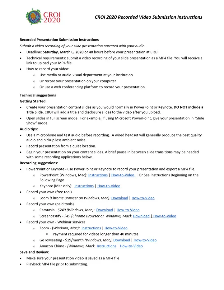 croi 2020 recorded video submission instructions