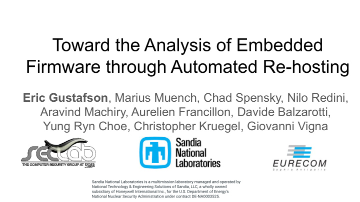 toward the analysis of embedded firmware through
