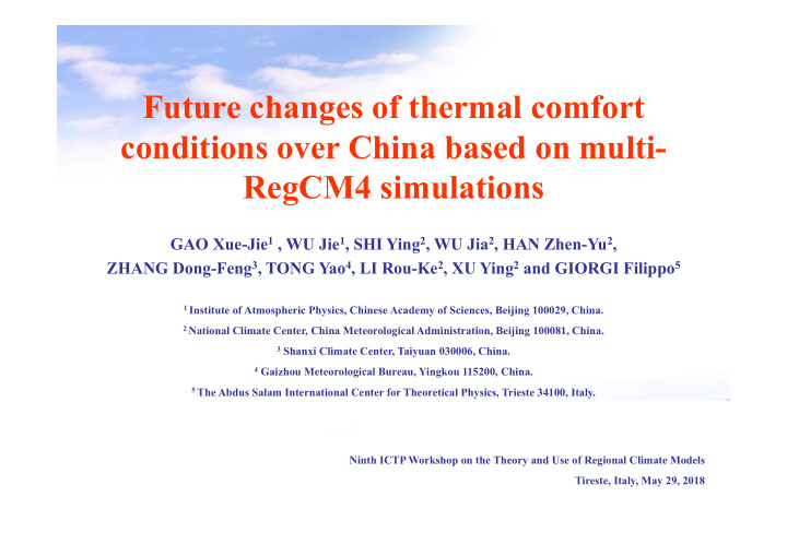 future changes of thermal comfort conditions over china