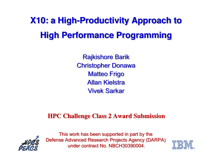 x10 a high productivity approach to x10 a high