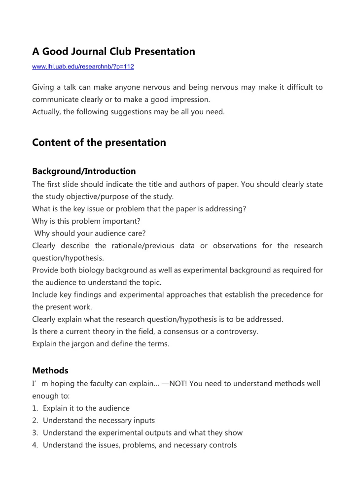 a good journal club presentation