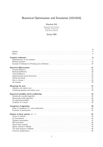 Numerical Optimization and Simulation (4311010)  Manfred Gilli  Department of Econometrics
