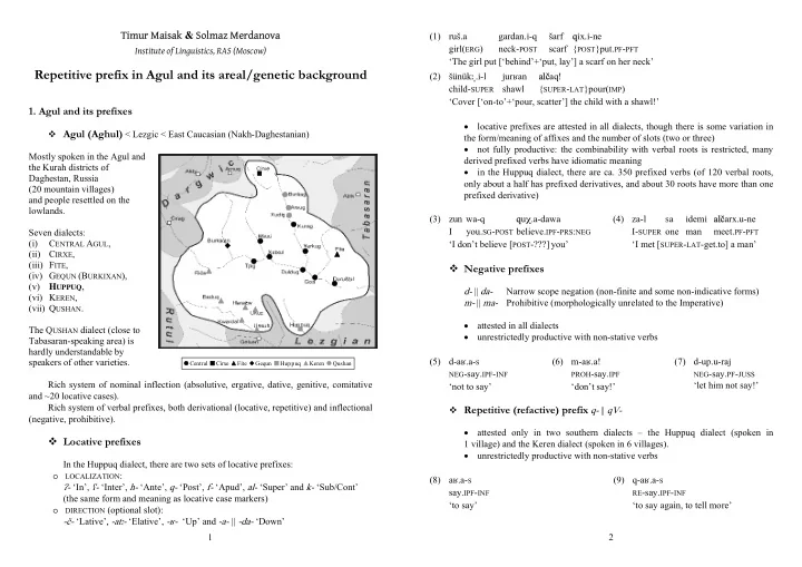 repetitive prefix in agul and its areal genetic background