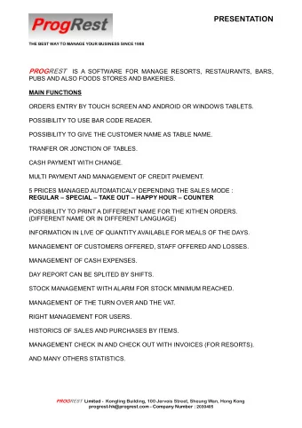 PRESENTATION  THE BEST WAY TO MANAGE YOUR BUSINESS SINCE 1988 PROGREST IS A SOFTWARE FOR MANAGE