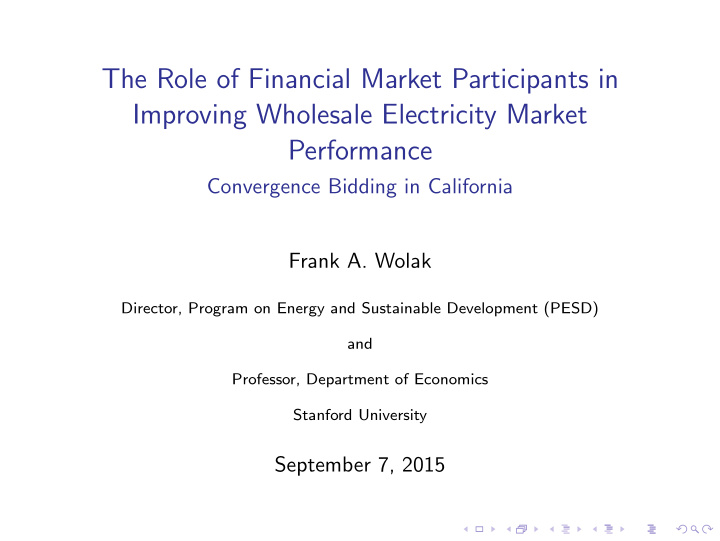 the role of financial market participants in improving