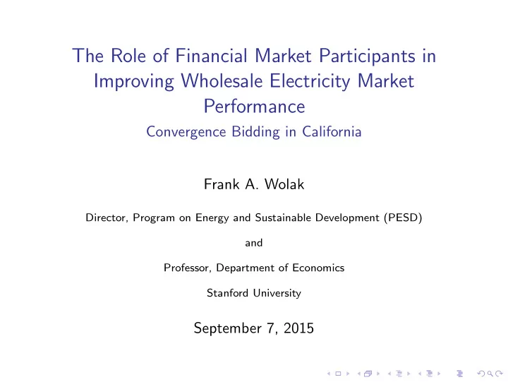 the role of financial market participants in improving
