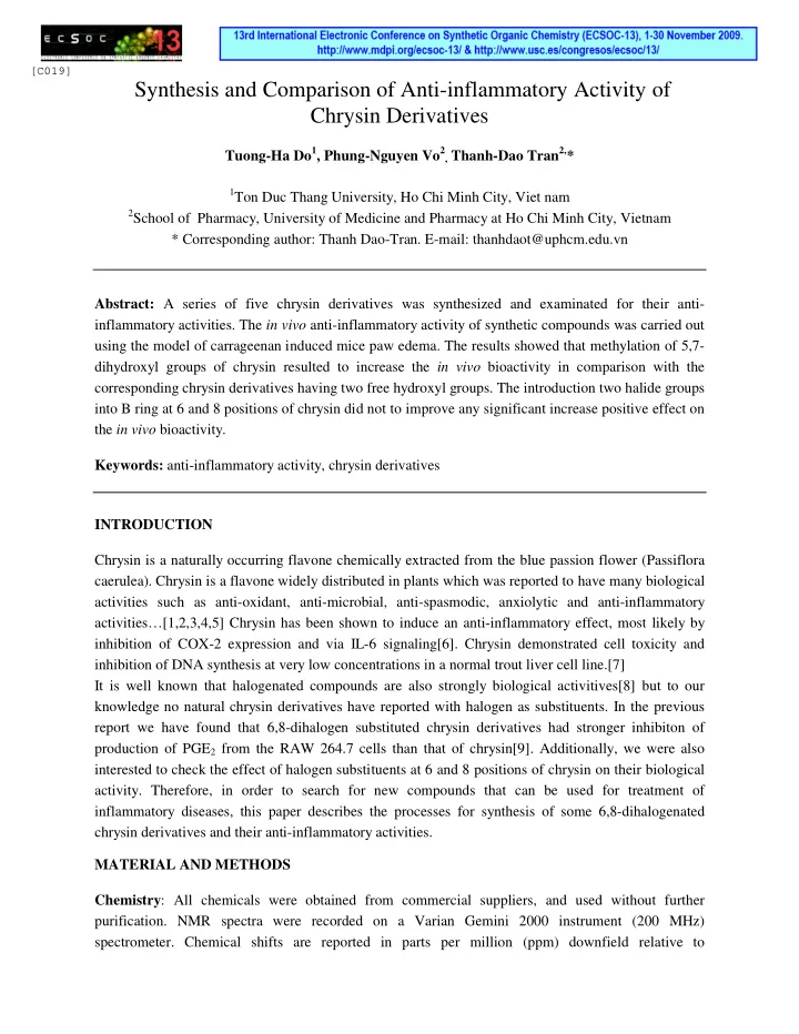 synthesis and comparison of anti inf l ammatory activity