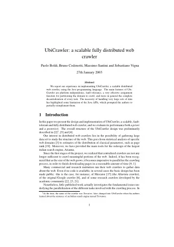 UbiCrawler: a scalable fully distributed web  crawler  Paolo Boldi, Bruno Codenotti, Massimo