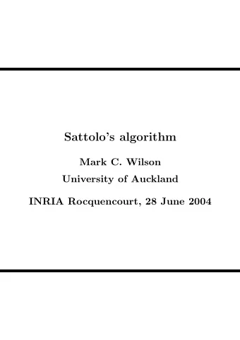 Sattolos algorithm  Mark C. Wilson  University of Auckland  INRIA Rocquencourt, 28 June 2004