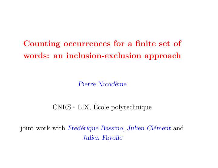 counting occurrences for a finite set of words an