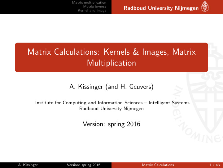 matrix calculations kernels images matrix multiplication