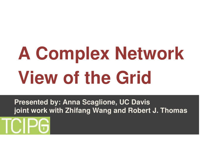a complex network view of the grid