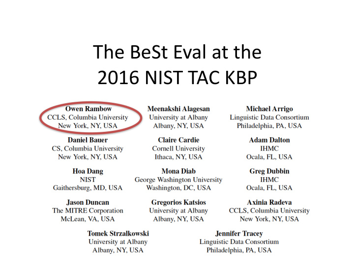 the best eval at the 2016 nist tac kbp overview
