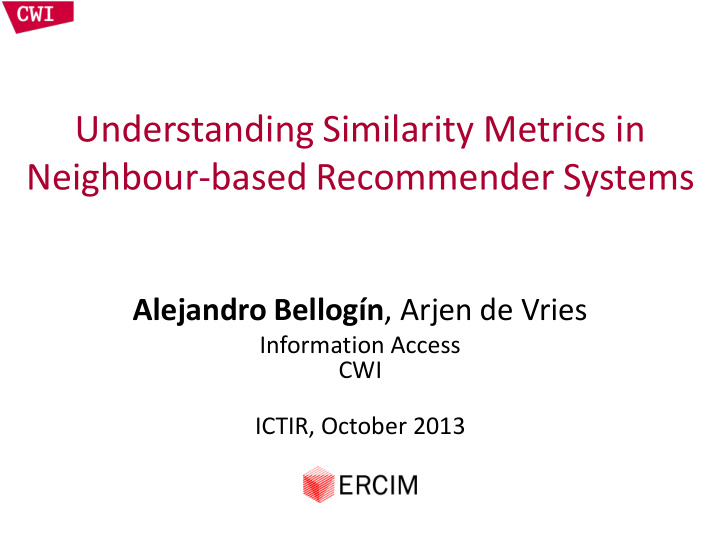 understanding similarity metrics in neighbour based