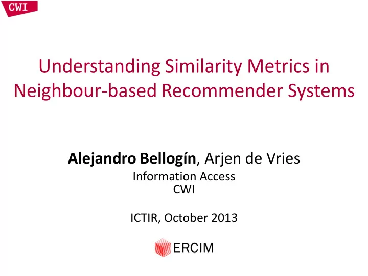 understanding similarity metrics in neighbour based