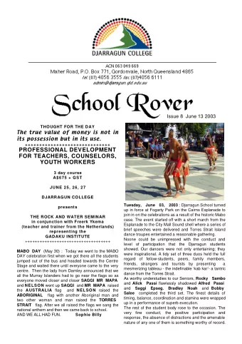 PROFESSIONAL DEVELOPMENT  FOR TEACHERS, COUNSELORS,  YOUTH WORKERS  3 day course  A$675 + GST  JUNE