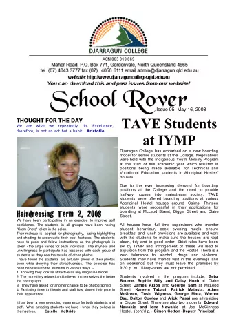 TAVE Students  THOUGHT FOR THE DAY  We  are what  we repeatedly  do.  Excellence, therefore, is not