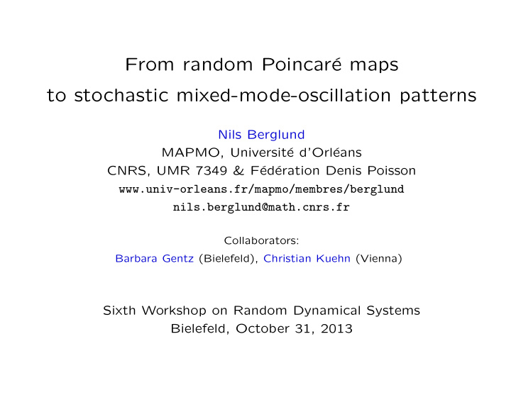 from random poincar e maps to stochastic mixed mode