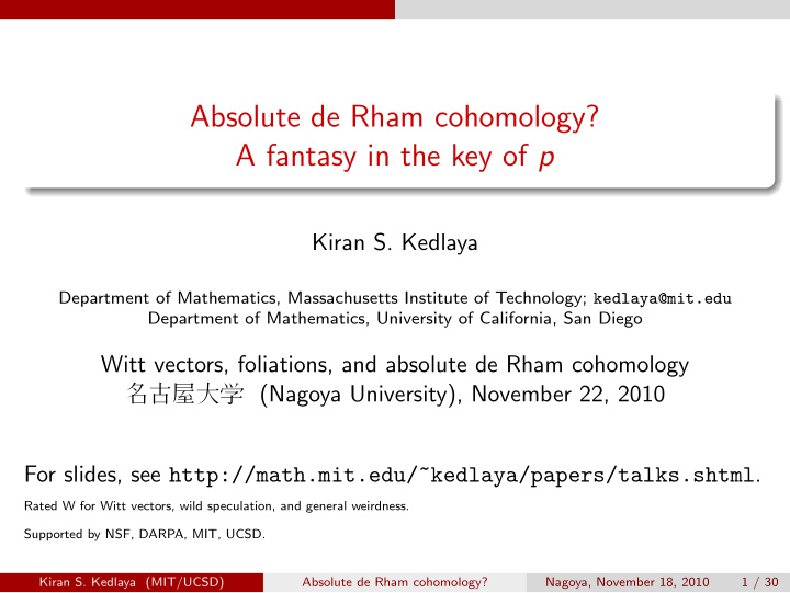 absolute de rham cohomology a fantasy in the key of p