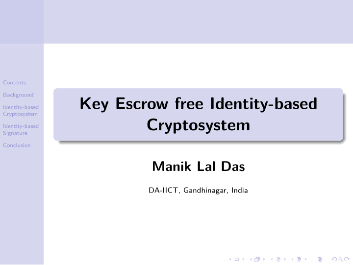 key escrow free identity based