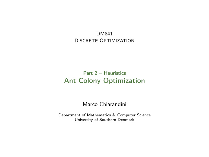 ant colony optimization