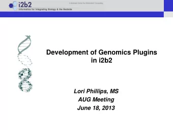 Development of Genomics Plugins  in i2b2  Lori Phillips, MS  AUG Meeting  June 18, 2013  Big