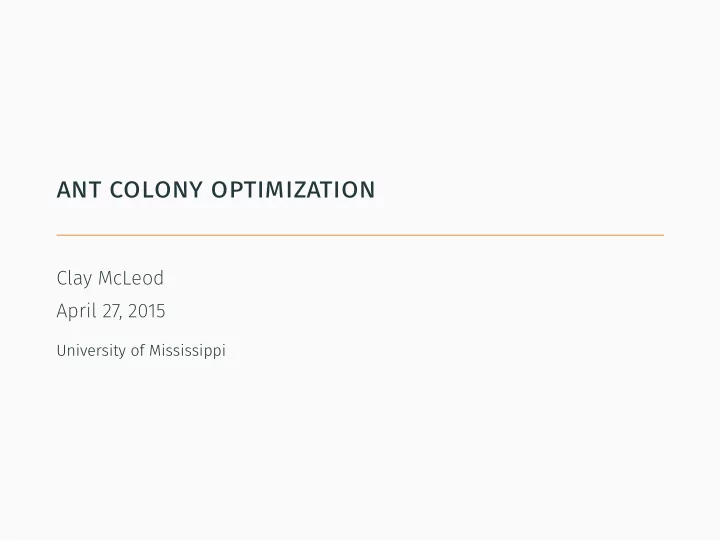 ant colony optimization