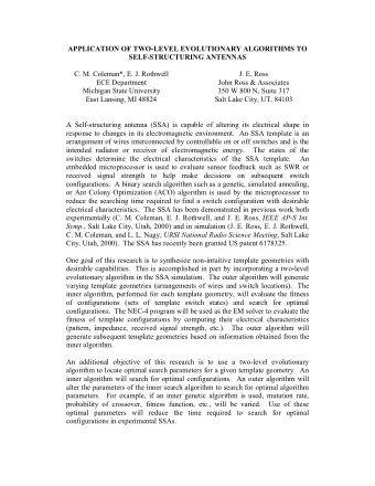 APPLICATION OF TWO-LEVEL EVOLUTIONARY ALGORITHMS TO  SELF-STRUCTURING ANTENNAS  C. M. Coleman*, E.