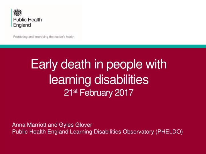 early death in people with learning disabilities