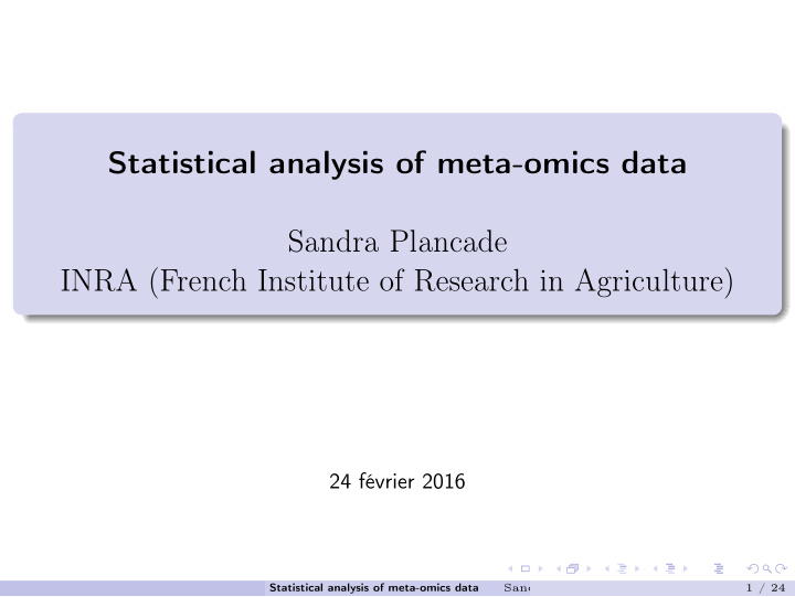 statistical analysis of meta omics data sandra plancade