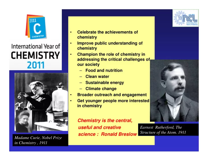 chemistry is the central useful and creative