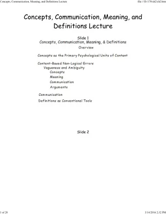 Slide 1  Slide 2  1 of 28  3/14/2016 2:32 PM  Concepts, Communication, Meaning, and Definitions