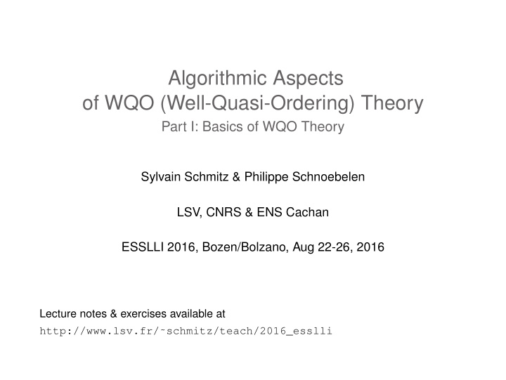 algorithmic aspects of wqo well quasi ordering theory
