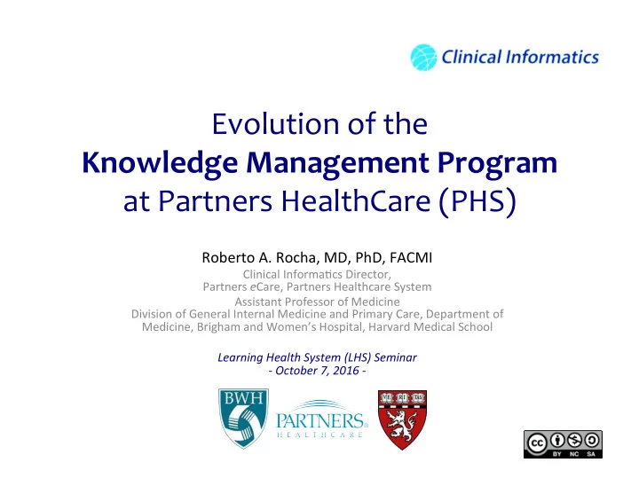 evolution of the knowledge management program at partners