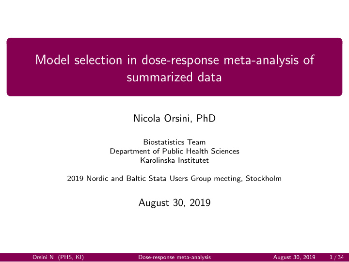 model selection in dose response meta analysis of